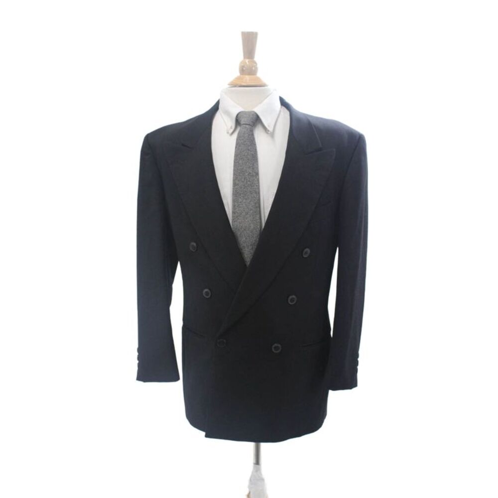 Assets Mens Black Pure New Wool Suit Jacket Collared Button Long Sleeve Size 40